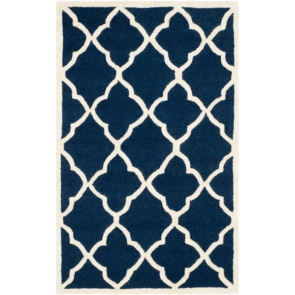 Safavieh Cambridge Hand Tufted Small Rectangle Rug- Navy - Ivory- 3 x 5 ft. - CAM312M-3