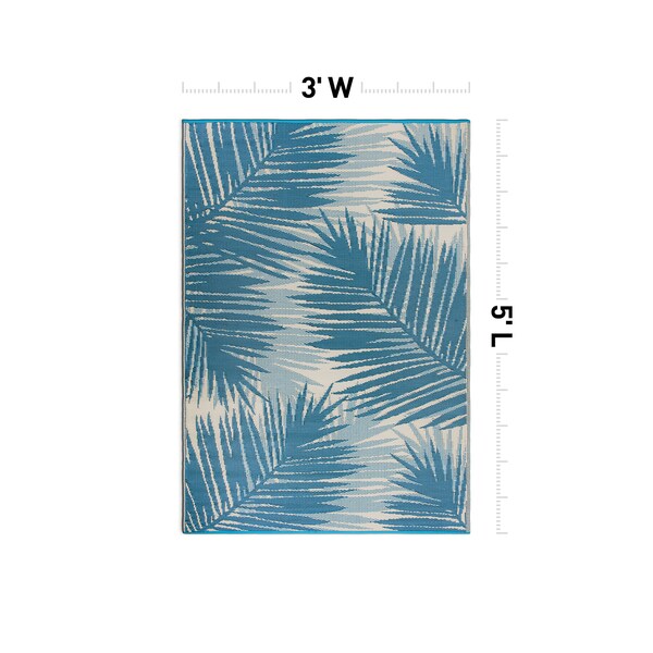 World Rug Gallery Tropical Floral Reversible Plastic 3'x5' Blue Outdoor Rug - 6050BLUE3X5