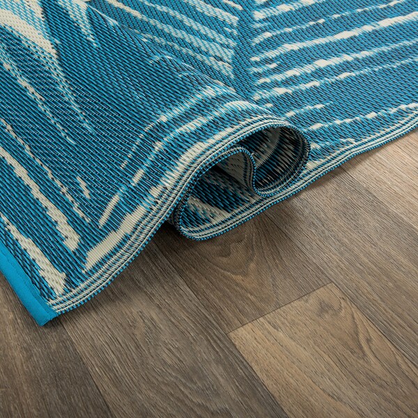 World Rug Gallery Tropical Floral Reversible Plastic 3'x5' Blue Outdoor Rug - 6050BLUE3X5