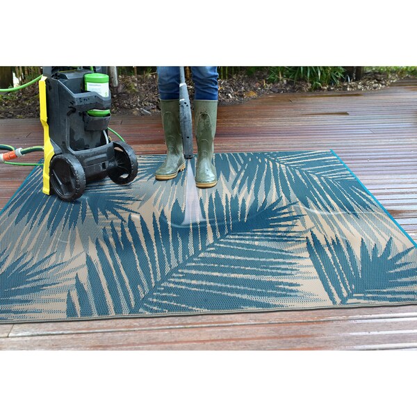 World Rug Gallery Tropical Floral Reversible Plastic 3'x5' Blue Outdoor Rug - 6050BLUE3X5