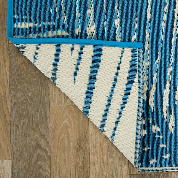 World Rug Gallery Tropical Floral Reversible Plastic 3'x5' Blue Outdoor Rug - 6050BLUE3X5