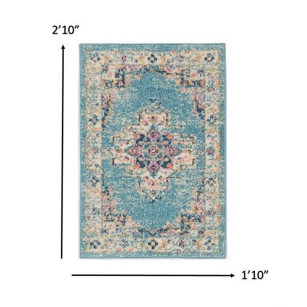 Homeroots 2 x 3 ft. Light Blue Distressed Medallion Scatter Area Rug - 385328