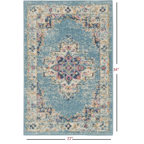 Homeroots 2 x 3 ft. Light Blue Distressed Medallion Scatter Area Rug - 385328