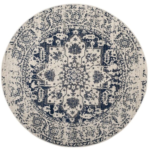 Safavieh 4 x 4 ft. Madison Power Loomed Round Area RugCream & Navy - MAD603D-4R