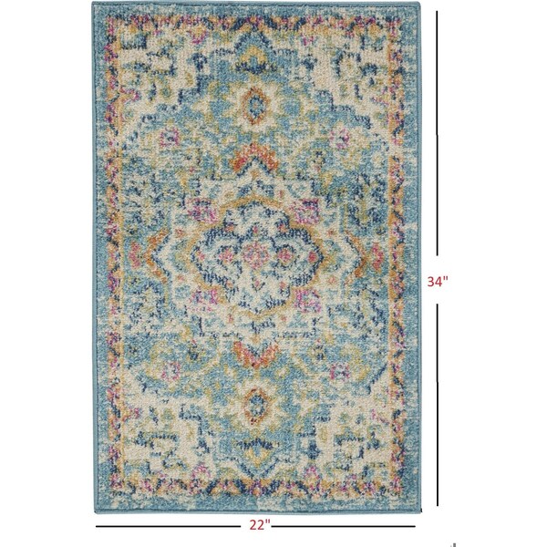 Homeroots 2 x 3 ft. Light Blue & Ivory Distressed Scatter Area Rug - 385577