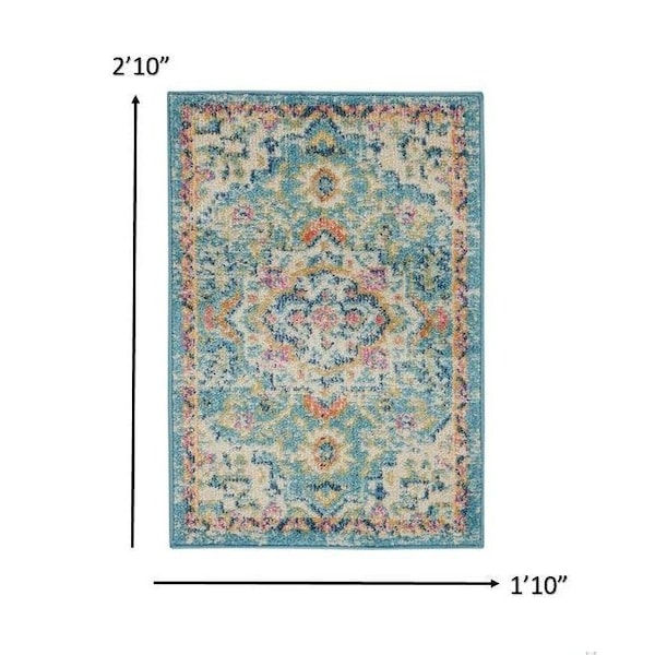 Homeroots 2 x 3 ft. Light Blue & Ivory Distressed Scatter Area Rug - 385577