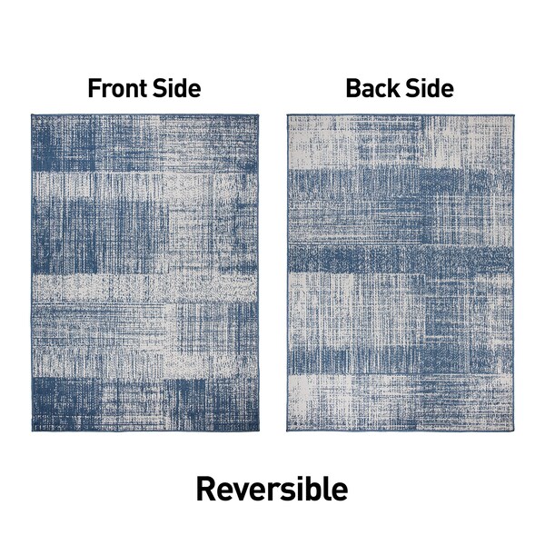 World Rug Gallery Contemporary Distressed Boxes Weather Resistant Indoor/Outdoor Runner Rug 2' x 7' Blue - 4032BLUE2X7