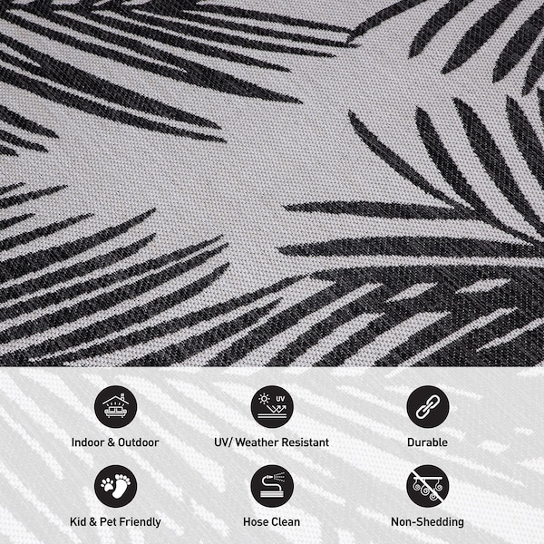 World Rug Gallery Contemporary Distressed Leaves Textured Flat Weave Indoor/Outdoor Area Rug 2' x 7' Black - 117BLACK2X7