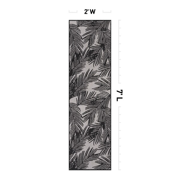 World Rug Gallery Contemporary Distressed Leaves Textured Flat Weave Indoor/Outdoor Area Rug 2' x 7' Black - 117BLACK2X7