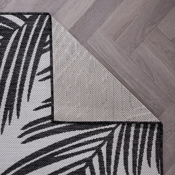World Rug Gallery Contemporary Distressed Leaves Textured Flat Weave Indoor/Outdoor Area Rug 2' x 7' Black - 117BLACK2X7