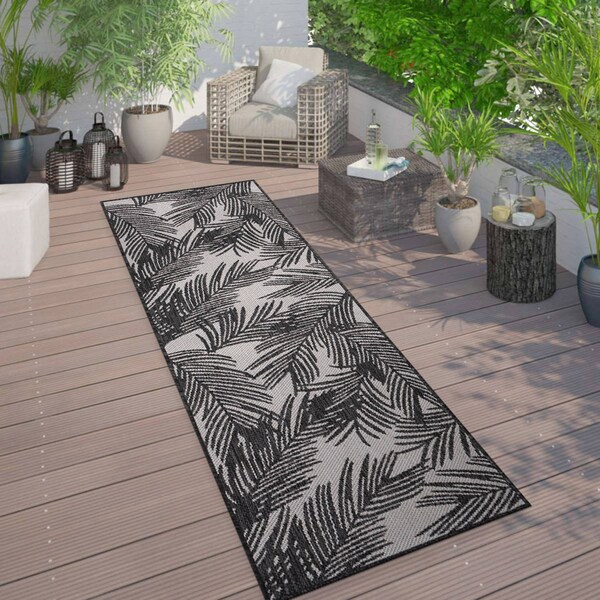 World Rug Gallery Contemporary Distressed Leaves Textured Flat Weave Indoor/Outdoor Area Rug 2' x 7' Black - 117BLACK2X7