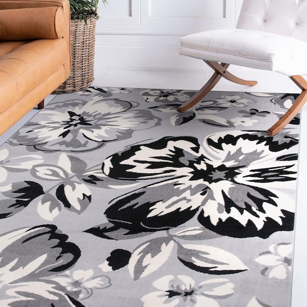 World Rug Gallery Modern Floral Area Rug 10' x 14' Gray Area Rug - 9098GRAY10X14