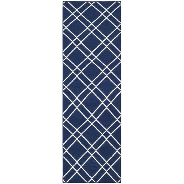 Safavieh Dhurries Hand Woven Flat Weave Runner Rug- Navy - Ivory- 2 ft. 6 in. x 6 ft. - DHU638D-26