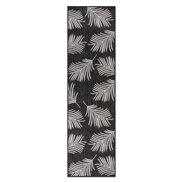 World Rug Gallery Contemporary Palm Leaves Textured Flat Weave Indoor/Outdoor Runner Rug 2'x7' Black - 111BLACK2X7