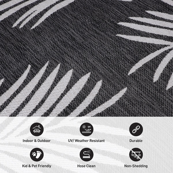 World Rug Gallery Contemporary Palm Leaves Textured Flat Weave Indoor/Outdoor Runner Rug 2'x7' Black - 111BLACK2X7