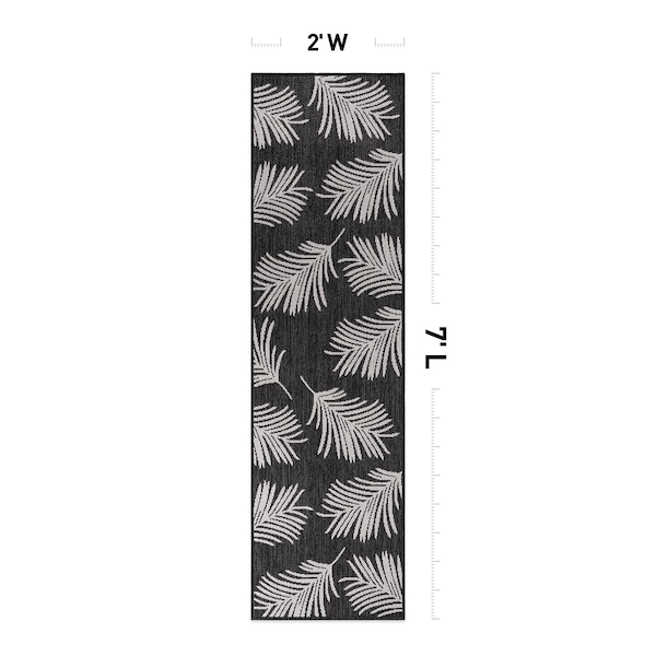 World Rug Gallery Contemporary Palm Leaves Textured Flat Weave Indoor/Outdoor Runner Rug 2'x7' Black - 111BLACK2X7