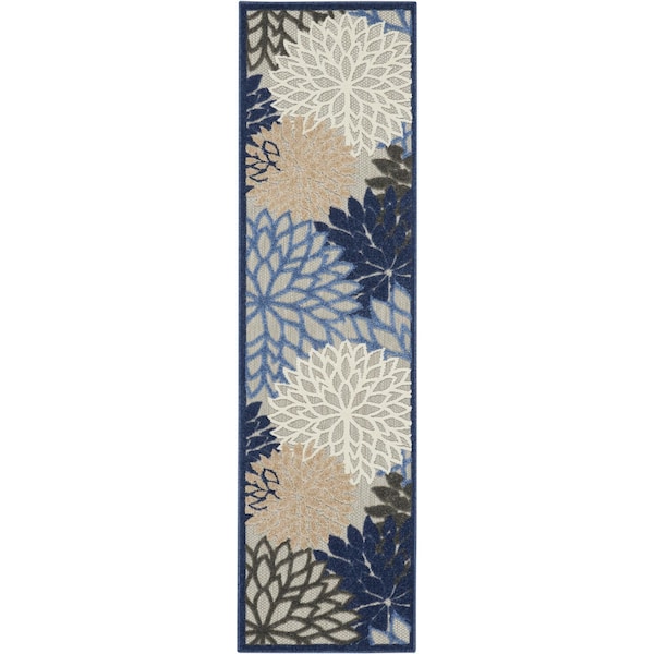 Homeroots 2 x 6 ft. Blue & Multi Color Large Floral Indoor & Outdoor Runner Rug - 384813