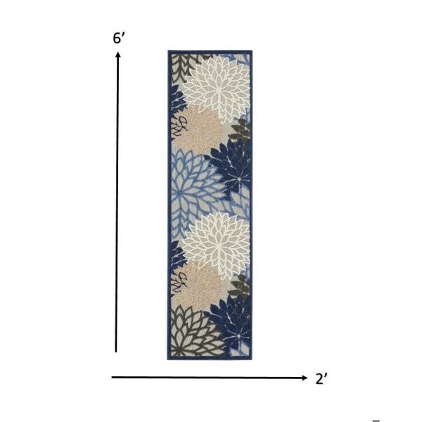 Homeroots 2 x 6 ft. Blue & Multi Color Large Floral Indoor & Outdoor Runner Rug - 384813