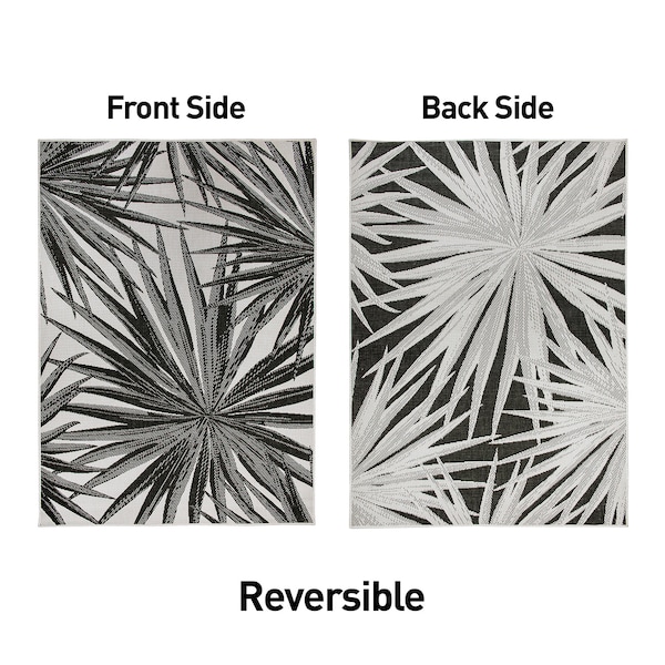 World Rug Gallery Tropical Leaves Nature Inspired Indoor/Outdoor Runner Rug 2' x 7' Black - 4030BLACK2X7