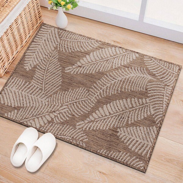 World Rug Gallery Distressed Palm Leaves Textured Flat Weave Indoor/Outdoor Area Rug 2' x 3' Brown - 114BROWN2X3