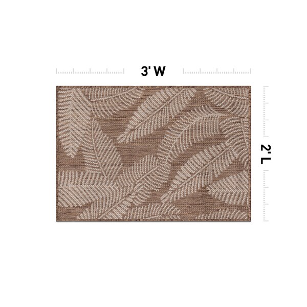 World Rug Gallery Distressed Palm Leaves Textured Flat Weave Indoor/Outdoor Area Rug 2' x 3' Brown - 114BROWN2X3