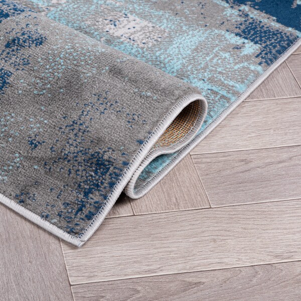 World Rug Gallery Bari Contemporary Abstract Art Area Rug 5' X 7' Blue - 4055BLUE5X7