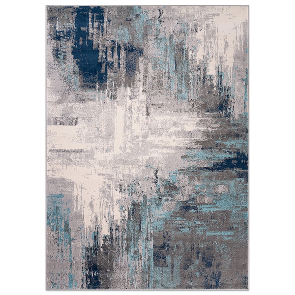 World Rug Gallery Bari Contemporary Abstract Art Area Rug 5' X 7' Blue - 4055BLUE5X7