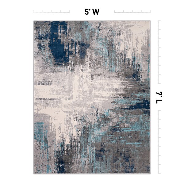 World Rug Gallery Bari Contemporary Abstract Art Area Rug 5' X 7' Blue - 4055BLUE5X7