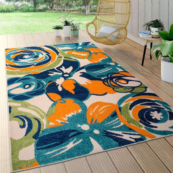 World Rug Gallery Distressed Geometric Bohemian Textured Flat Weave Indoor/Outdoor Area Rug 2'x3' Natural - 8017MULTI8X10
