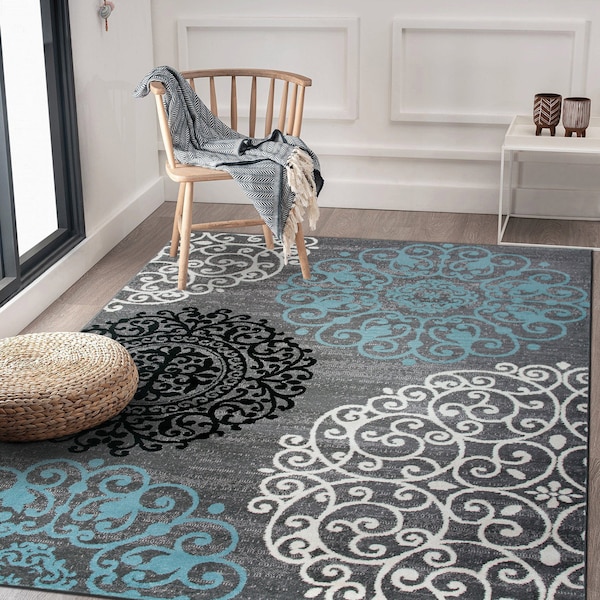 World Rug Gallery Contemporary Modern Floral Design Area Rug 10' x 14' Gray - 303GRAY10X14