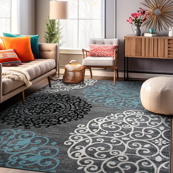 World Rug Gallery Contemporary Modern Floral Design Area Rug 10' x 14' Gray - 303GRAY10X14