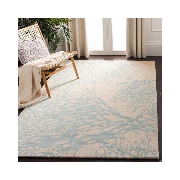 Safavieh 3 x 5 ft. Rectangle Country and Floral Bella- Beige and Blue Hand Tufted Rug - BEL115C-3