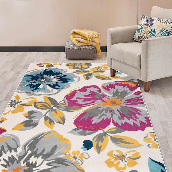 World Rug Gallery Modern Floral Area Rug 5'x7' Multi Area Rug - 9098MULTI5X7