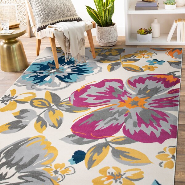 World Rug Gallery Modern Floral Area Rug 5'x7' Multi Area Rug - 9098MULTI5X7