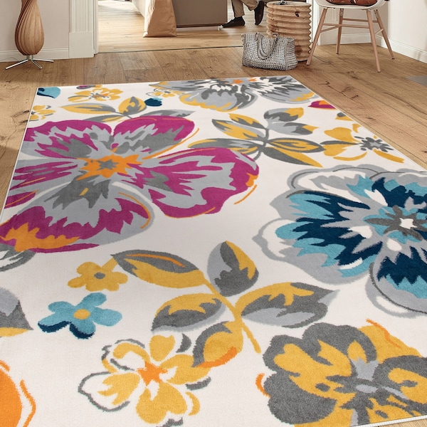 World Rug Gallery Modern Floral Area Rug 5'x7' Multi Area Rug - 9098MULTI5X7