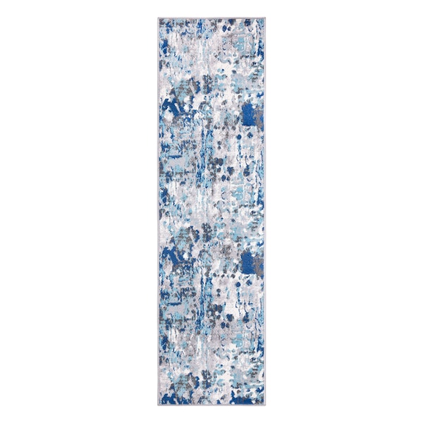 World Rug Gallery Distressed Abstract Blue/Gray/Ivory Runner Rug 2'x7' Runner - 2085BLUE2X7