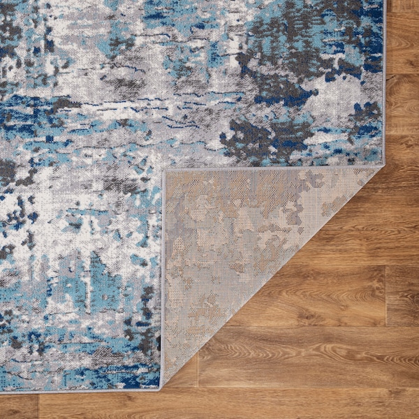 World Rug Gallery Distressed Abstract Blue/Gray/Ivory Runner Rug 2'x7' Runner - 2085BLUE2X7