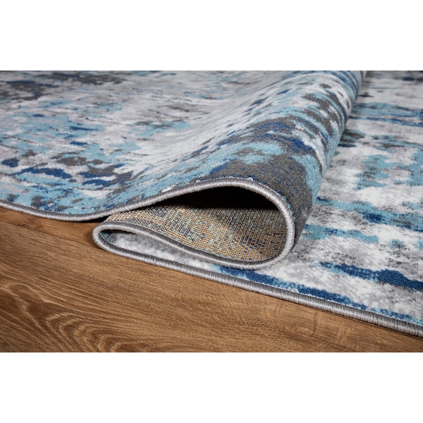 World Rug Gallery Distressed Abstract Blue/Gray/Ivory Runner Rug 2'x7' Runner - 2085BLUE2X7