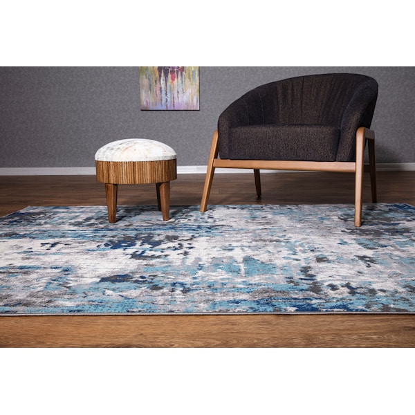 World Rug Gallery Distressed Abstract Blue/Gray/Ivory Runner Rug 2'x7' Runner - 2085BLUE2X7