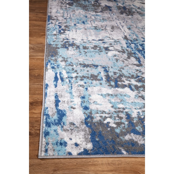 World Rug Gallery Distressed Abstract Blue/Gray/Ivory Runner Rug 2'x7' Runner - 2085BLUE2X7