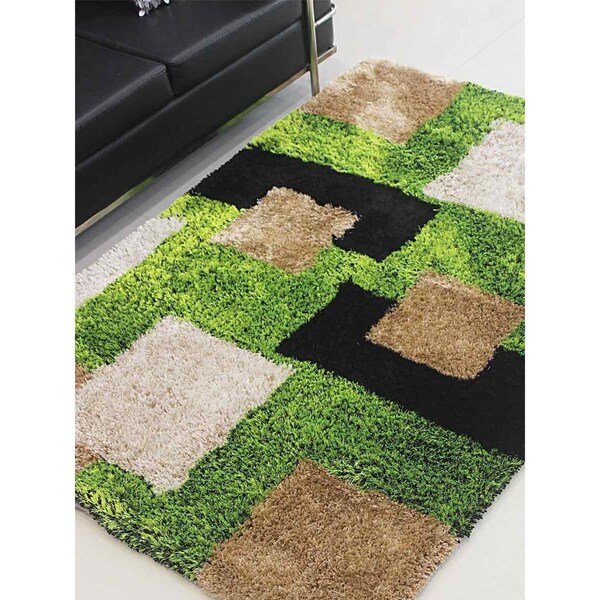 Jensendistributionservices 6 x 9 ft. Hand Tufted Shag Polyester Geometric Rectangle Area Rug, Green & Beige - MI1554737