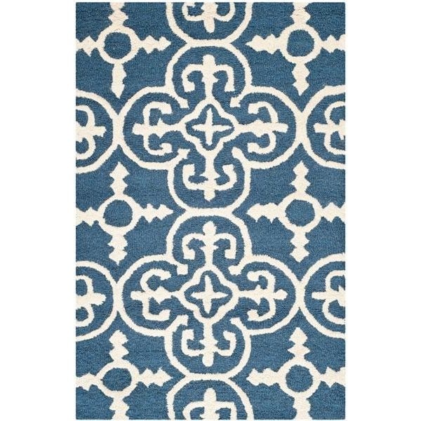 Safavieh Cambridge Hand Tufted Round Rug- Navy - Ivory- 4 x 4 ft. - CAM133G-4R