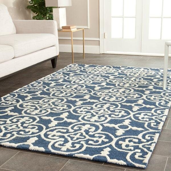 Safavieh Cambridge Hand Tufted Round Rug- Navy - Ivory- 4 x 4 ft. - CAM133G-4R