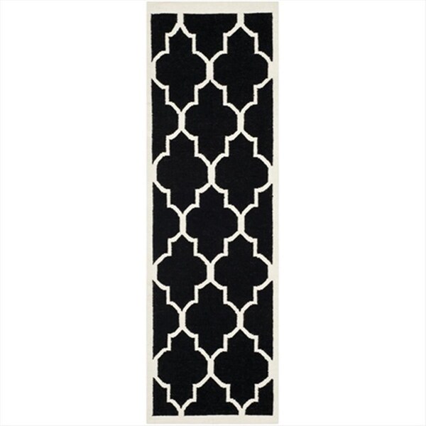 Safavieh 2 Ft. -6 In. X 12 Ft. Runner Contemporary Dhurries- Black And Ivory- Flatweave Rug - DHU632A-212