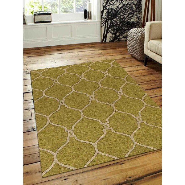 Jensendistributionservices 3 x 5 ft. Hand Tufted Wool Geometric Rectangle Area Rug, Green & Beige - MI1557579