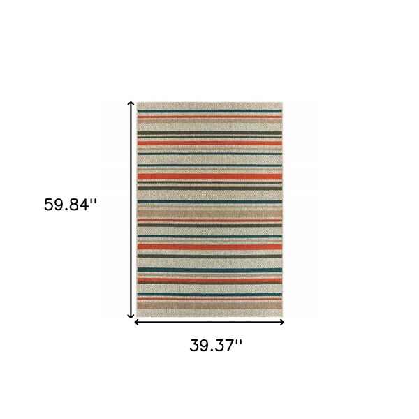 Homeroots 3 x 5 ft. Gray & Blue Geometric Indoor & Outdoor Area Rug - 388354