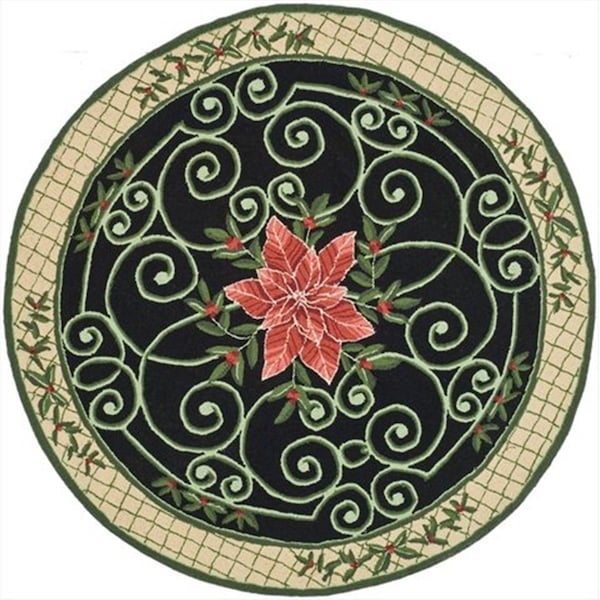 Safavieh 4 ft. x 4 ft. Round- Country and Floral Chelsea Green And Beige Hand Hooked Rug - HK321A-4R