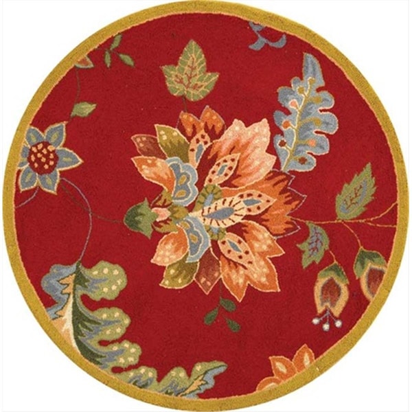Safavieh 3 ft. x 3 ft. Round- Country and Floral Chelsea Red Hand Hooked Rug - HK306C-3R