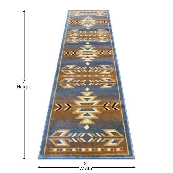 Flash Furniture Blue 2 x 7 Southwestern Style Patterned Area Rug - OKR-RG1113-27-BL-GG