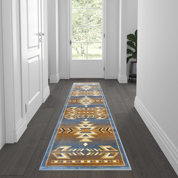 Flash Furniture Blue 2 x 7 Southwestern Style Patterned Area Rug - OKR-RG1113-27-BL-GG